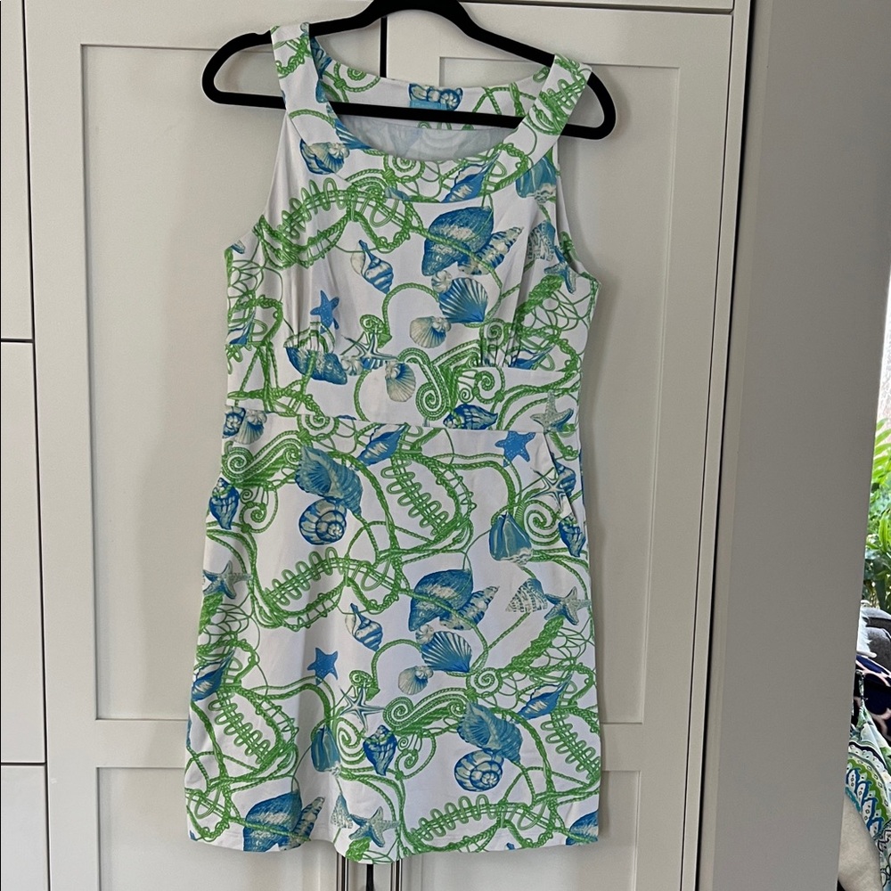 J. McLaughlin Green and Blue Patterned Mini Dress with pockets size L